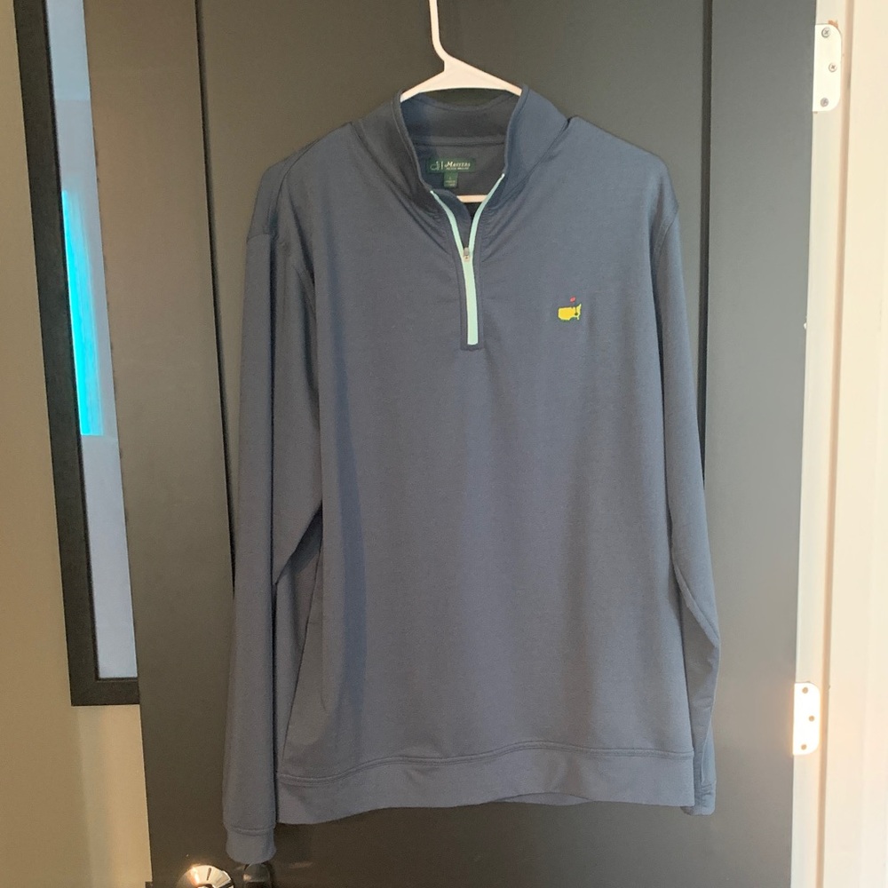 Peter Millar Navy Gray Quarter-Zip with Mint Trim and Masters Augusta Logo